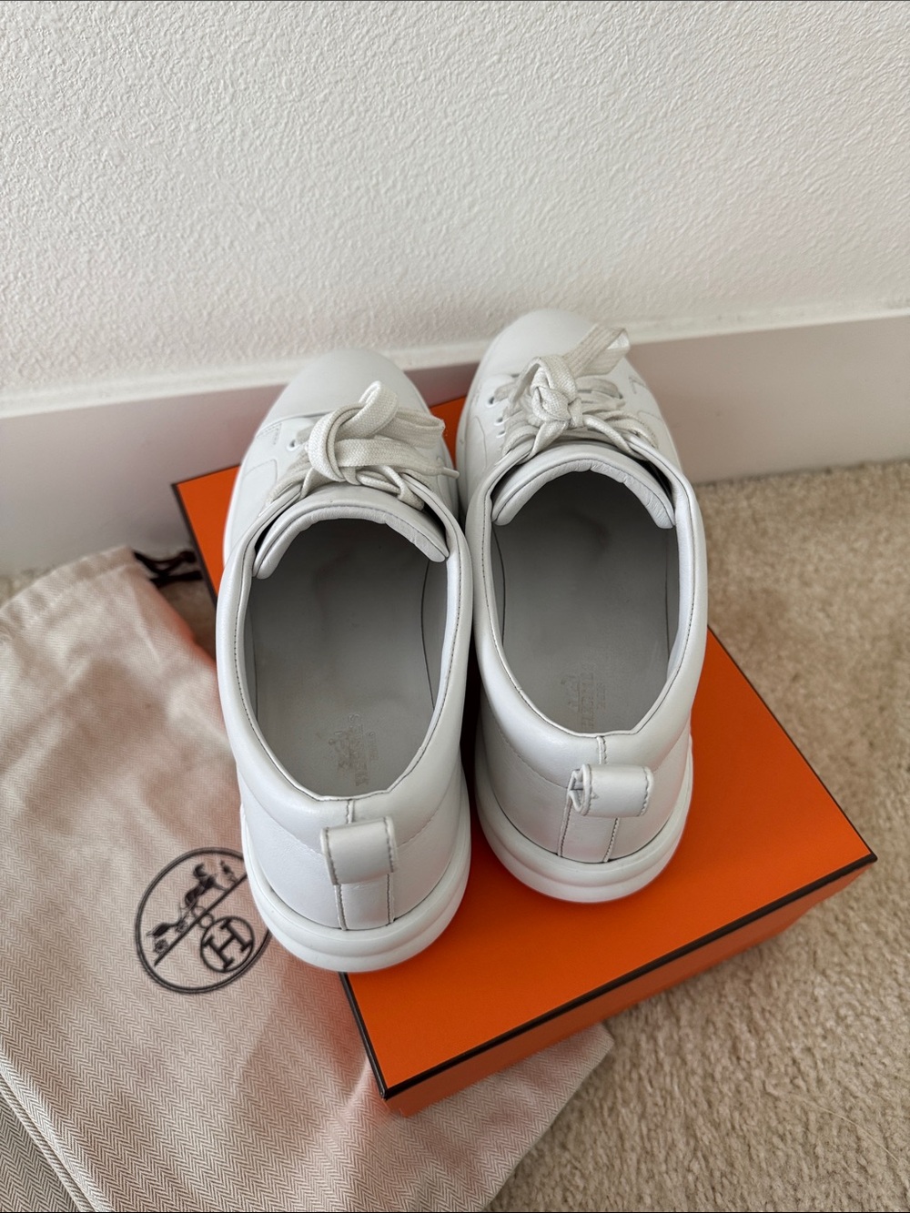 Hermes White Leather Low-Top Sneakers - Picture 3 of 8